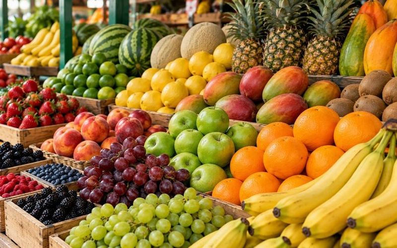 Frutas en caja de madera