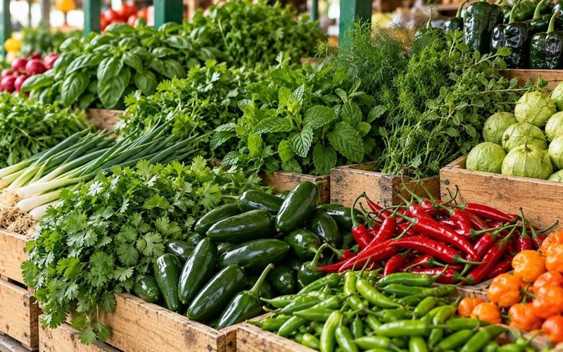 Cilantro, epazote y chiles